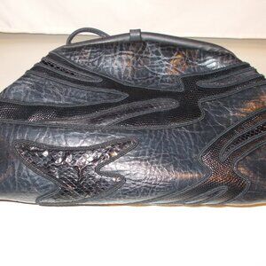 Sylvia black shoulder bag/clutch snake skin texture